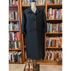 VTG 1960s I Magnin Black Wool Tailored Princess Coat Overcoat Suit Jacket M/L